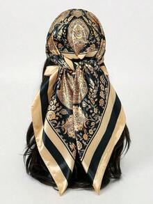 1pc Women's Fashion Summer Paisley Pattern 90cm Square Scarf, UV Protection Headscarf And Neck Bandana, Versatile Hair Wrap, Lightweight Satin-Feel Accessory For Daily Wear, Travel, And Outdoor Activities, Chic Gift Idea For Women - 01-卡其色 - 查看 9