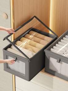 Hộp đựng đồ bằng vải Oxford cải tiến có cửa sổ, hộp vải gấp gọn cỡ lớn có nắp đậy, thích hợp cho gia đình, tủ quần áo, du lịch, trang trí phòng ngủ, có thể đựng áo sơ mi, quần tây, giày dép, quần jean, váy, v.v. - Màu be có nắp - Xem 10