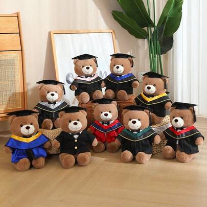 1个可爱毕业熊毛绒玩具，多种系带方式可选，送给朋友、兄弟姐妹、男女朋友的绝佳礼物，柔软舒适，小巧可爱。