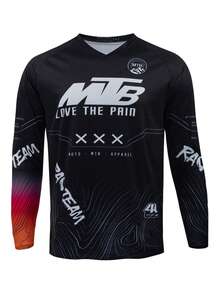 Camiseta de ciclismo para hombres, traje de carreras, bicicleta de montaña, BMX, ATV, camiseta de cuello en V para descenso, camiseta de manga larga para fitness, camiseta deportiva para correr - Versión universal, apta para ciclismo, todoterreno, viajes en motocicleta, senderismo, entrenamiento, pesca y uso diario casual - Negro - Ver 3