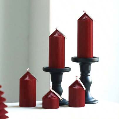 Wine Red Vintage French Style Thin Striped Pointed Top Scented Candle Home Decoration Item Wedding Season Gift Atmosphere Creation