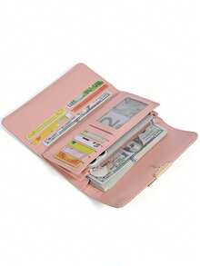Ví nữ dài gập ba kiểu dáng mới, chất liệu giả da với khóa kim loại, nhiều ngăn đựng thẻ, dung tích lớn, phù hợp cho công việc, sử dụng hàng ngày, quà tặng tựu trường cho nữ. Ví đựng tiền, ví cầm tay. - Màu Hồng baby - Xem 4