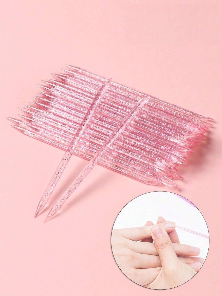 2026 New Package 100 Pcs Nail Art Tools For Women Double-Ended Pink Acrylic Cleaning Stick Dead Skin Exfoliation Stick Manicure Tool - 1 Package - View 1