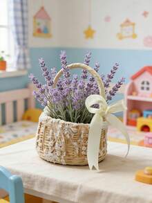 OBOVAY 1 chiếc giỏ hoa bằng tre đan thủ công có tay cầm và nơ, kiểu dáng cổ tích, thích hợp cho phòng trẻ sơ sinh, phòng ngủ, trang trí phòng em bé, phụ kiện cho bé gái, hộp đựng đồ, giỏ hoa cho bé gái. - Nhiều màu - Xem 9