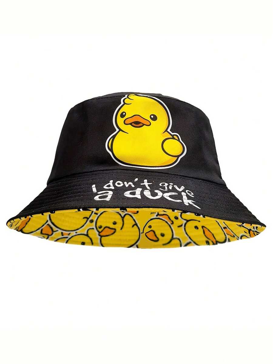 Reversible Cartoon Duck Print Bucket Hat, Suitable For Outdoor Travel And Beach - A - View 1