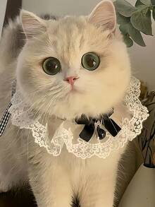 Elegant Lace Cat Collar With Cute Bow And Strawberry Bell, Princess & Lady Style Bell Collar, Suitable For Daily, Party, Birthday And Other Important Occasions, Pet Accessory - Multicolor - View 4