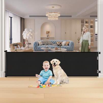 Punch-Free Install Retractable Baby Gate, Mesh Baby Gate Or Mesh Dog Gate, 33" Tall, Extends Up To 55" Wide, Child Safety Gate For Doorways, Stairs, Hallways, Indoor/Outdoor