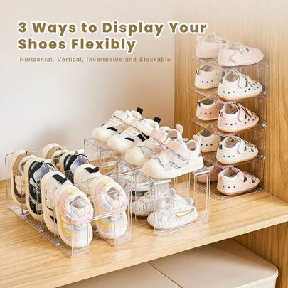 1/2/4 יחידות מדף/קופסה אנכית שקופה מוגדלת בעלת 4 קומות, מתאימה לתינוקות ופעוטות, צבע שקוף, מתאים לחדר ילדים, חדר ילדים, בית או חדר אמבטיה, כניסה לחנות נעליים, נוח וחוסך מקום