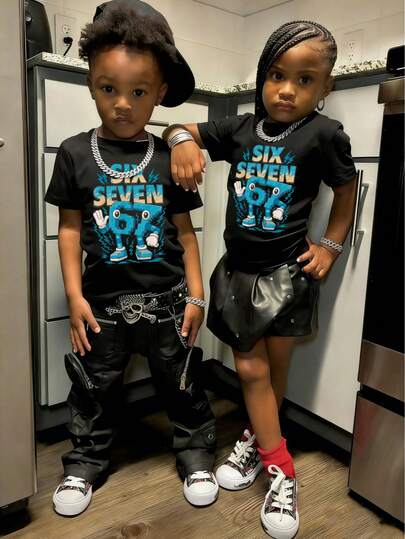 男童字母卡通图案印花短袖T恤