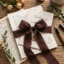 3 Rolls Handmade Chiffon Ribbon With Tassel Edges, 1.5 Inch Width, 5.5 Yards Length, Suitable For Wedding Invitations, Bridal Bouquets, Gift Wrapping, Crafts, Holiday Party Decorations, Bows - Coffee Brown - View 5