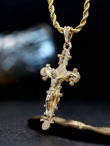 1pc 18K YS Jesus Cross Pendant Necklace, Hip-Hop Punk Style Jewelry, Suitable For Men's Women's Daily Wear - Gold - View 5