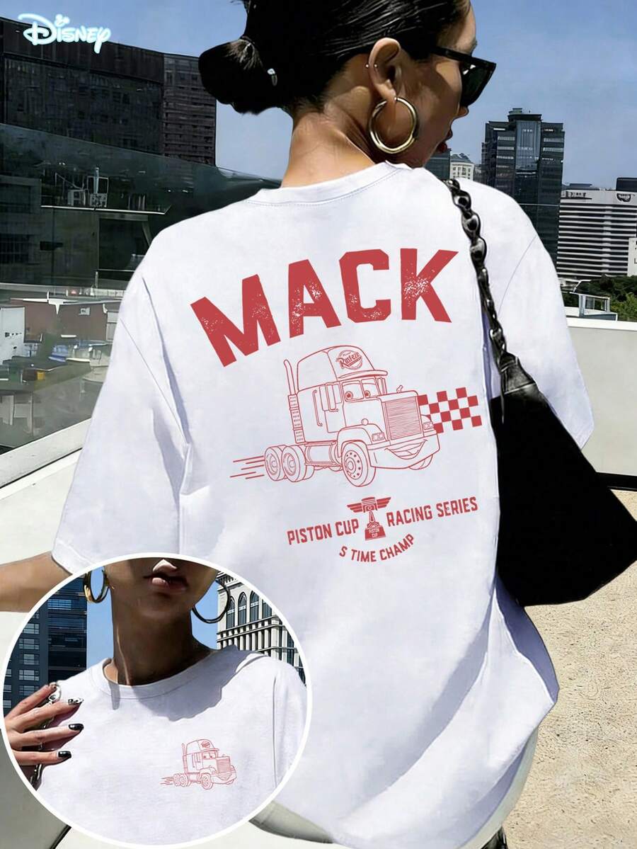 Disney Cars Mack Piston Cup T-Shirt: White Oversized Cotton Tee With Vintage Racing Style Graphic, Perfect For Cars Fans, Theme Park Visits And Casual Wear, Ideal Gift - 白色 - 查看 1