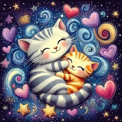 1套[30*30厘米/11.8*11.8英寸][40*40厘米/15.7*15.7英寸]5D亚克力钻石画套装，卡通猫图案，适合成人初学者DIY马赛克钻石画，全钻手工DIY钻石画，适用于客厅、卧室、办公室墙面装饰画，惊喜艺术家居装饰礼物，送给家人和朋友