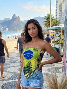 Brazilcore Printed Tie-Along Top, Versatile, Summer Tropical Print, Brazil - 黃嘴巨嘴鳥 - 查看 4