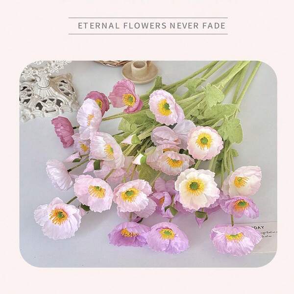 1pc/2pcs/4pcs Artificial Poppy Flowers, 59cm Length, 4 Flowers Per Stem, Minimalist Modern Style, Bendable & Non-Fading - Suitable For DIY Flower Wall, Scene Decoration, Vase Arrangement In Living Room & Bedroom, Wedding, Party, Home Decor, Desk Decor, Room Decor, Back To School Supplies