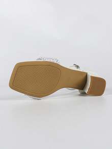 女士褶皱水钻高跟露趾凉鞋，优雅新娘款，白色中跟皮鞋 - 白色 - 查看 10