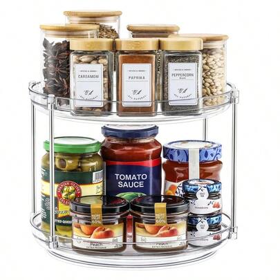 双层旋转转角架 - 旋转调料架 - 多功能旋转储物托盘，适用于厨房、餐厅、浴室、橱柜，9.65 英寸（可选双层/单层）