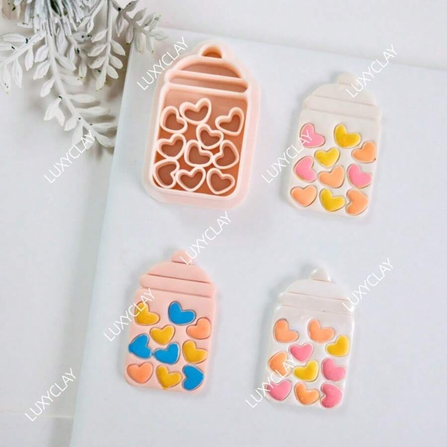 Heart In Bottle Shape Soft Polymer Clay Cutter Valentine's Day Earrings Jewelry Pendant Embossing Molds Craft - Beige - View 1