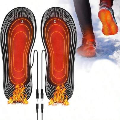 1 par de plantillas eléctricas calentadas alimentadas por USB, recortables, para calentar y masajear los pies, unisex