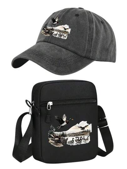 סט כובעי בייסבול ותיק וינטג' מודפסים בדוגמת ברווז 1/2 יחידות, מתכוונן, אופנת רחוב אישית, מתאים לעבודה, קמפוס, ספורט חוץ, טיולים, לבוש יומיומי, מתנה לעצמך או לחברים