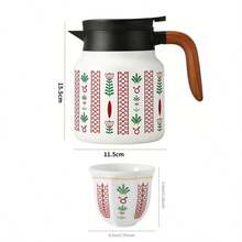 1个800毫升茶壶/1个80毫升咖啡杯；茶壶为双层不锈钢保温咖啡壶，沙特风格骆驼棕榈造型，真空保温瓶；骆驼棕榈咖啡杯，可作水杯、茶杯，适合办公室使用。 - 彩色 - 查看 5
