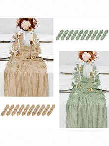 10pcs Green/Champagne Cheese Cloth Table Runner, 10ft Bohemian Gauze Fabric Cheese Cloth Table Runners 35.4 X 118 Inches (Approx. 90 X 300 Cm) Sheer Farmhouse Voile, Suitable For Romantic Wedding Decor, Baby Shower Party Table Decoration - Sage Green - View 5