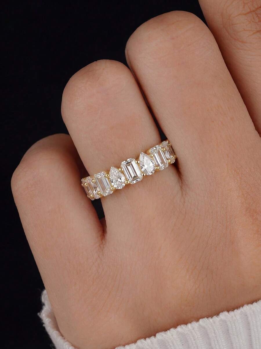 1pc S925 Sterling Silver Teardrop Rectangular Ring, Women's Thumb Ring, Exquisite Jewelry Gift - Half Circle Water Drop - View 1