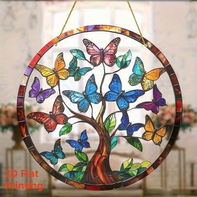 2D Tree Of Life Butterfly Light Catcher " Acrylic Window Decoration, A Unique Gift For Friends, Parents, And Grandparents, Featuring Exquisite Detail Design, Home Decor, Exclusive For Interior Designers
