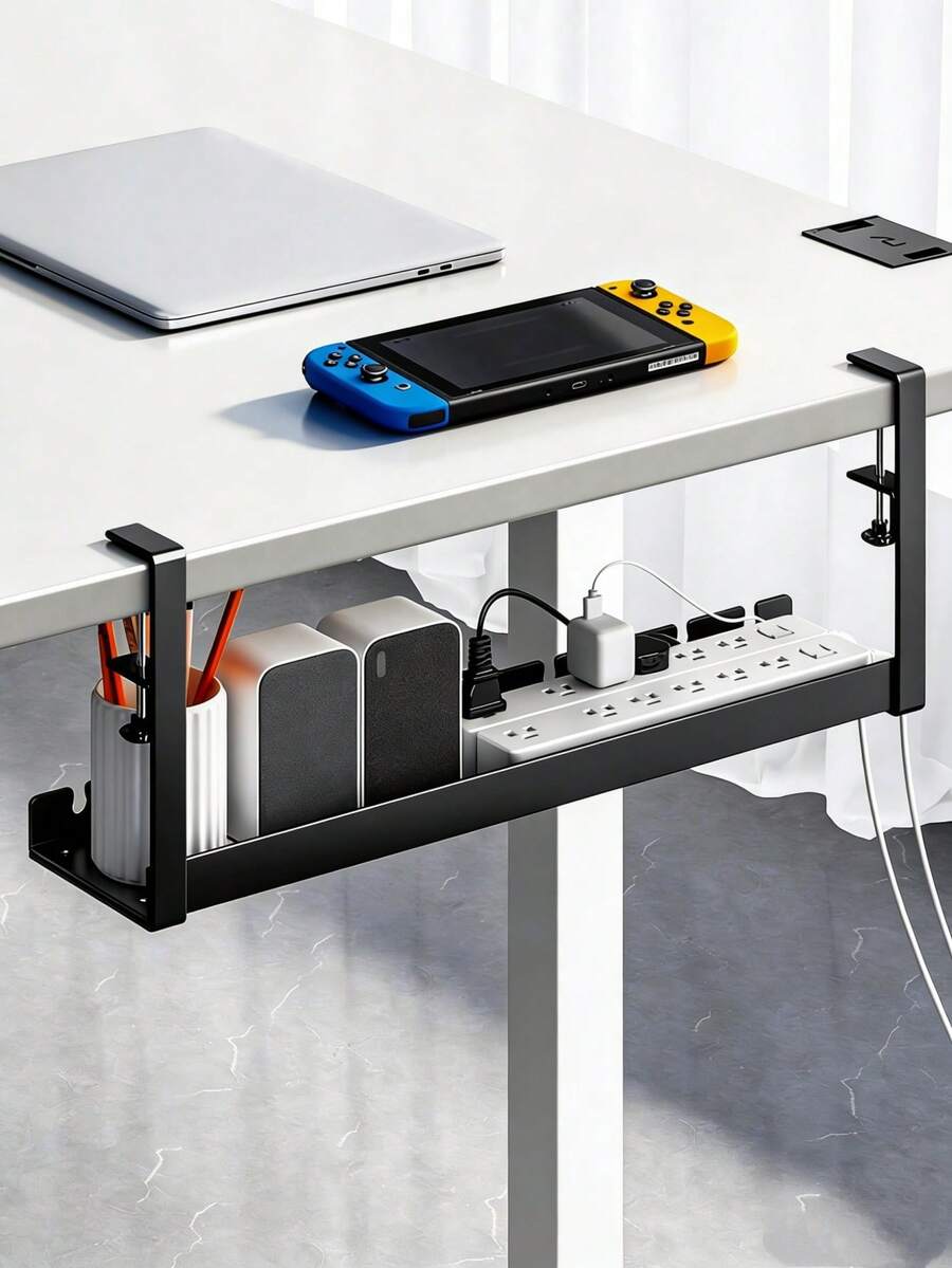 Under Desk Cable Management Tray, No Drilling Required, Metal Wire Cable Organizer Tray With Clips For Installation Under Desk, 3-Slot Cable Tray With Desk Cable Management And Organizer, Suitable For Home Office Standing Desks