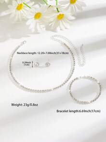 时尚闪亮水钻首饰套装，网球链项链和耳环设计，适合搭配晚礼服，也是馈赠佳品。 - 白色 - 查看 5