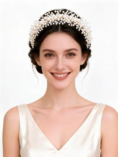 Elegant Faux Pearl Beaded Headpiece, Luxury Rustic Bridal Headband, Hair Accessories For Wedding Party, Minimalist Style Headpiece