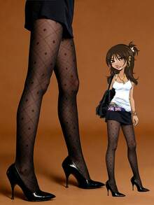 1双黑色透明四叶草提花性感幸运图案连裤袜，日常穿着 - 彩色 - 查看 1