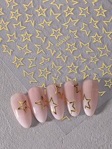 3片金属镂空星星美甲贴纸，银色、金色、粉色闪光星星自粘美甲装饰，女士美甲配件 - 彩色 - 查看 4
