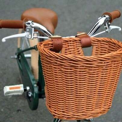 Waterproof Plastic Woven Bicycle Basket, 21x15x15cm/8.27x5.90x5.90in, Detachable Rattan Front Handlebar Bicycle Basket, Kids Bike Basket