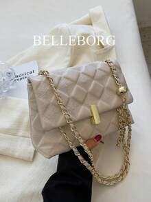 Rhombus Embroidery Elegant Metal Chain Fashion Versatile Women Underarm Shoulder Bag - Beige - View 2