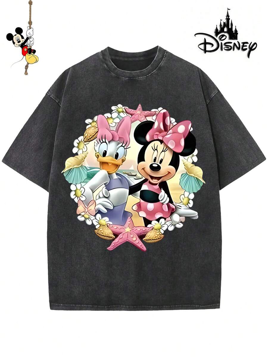 Official Disney Men's Cotton T-Shirt With A 2026 Family Holiday Motif. Featuring Minnie Mouse Graphics, A Casual Crew Neck, Soft And Comfortable Feel, Easy Care And Suitable For Various Occasions Such As Holidays, Everyday Life And Commuting – Full Of Festive Spirit. - 黑色 - 查看 1