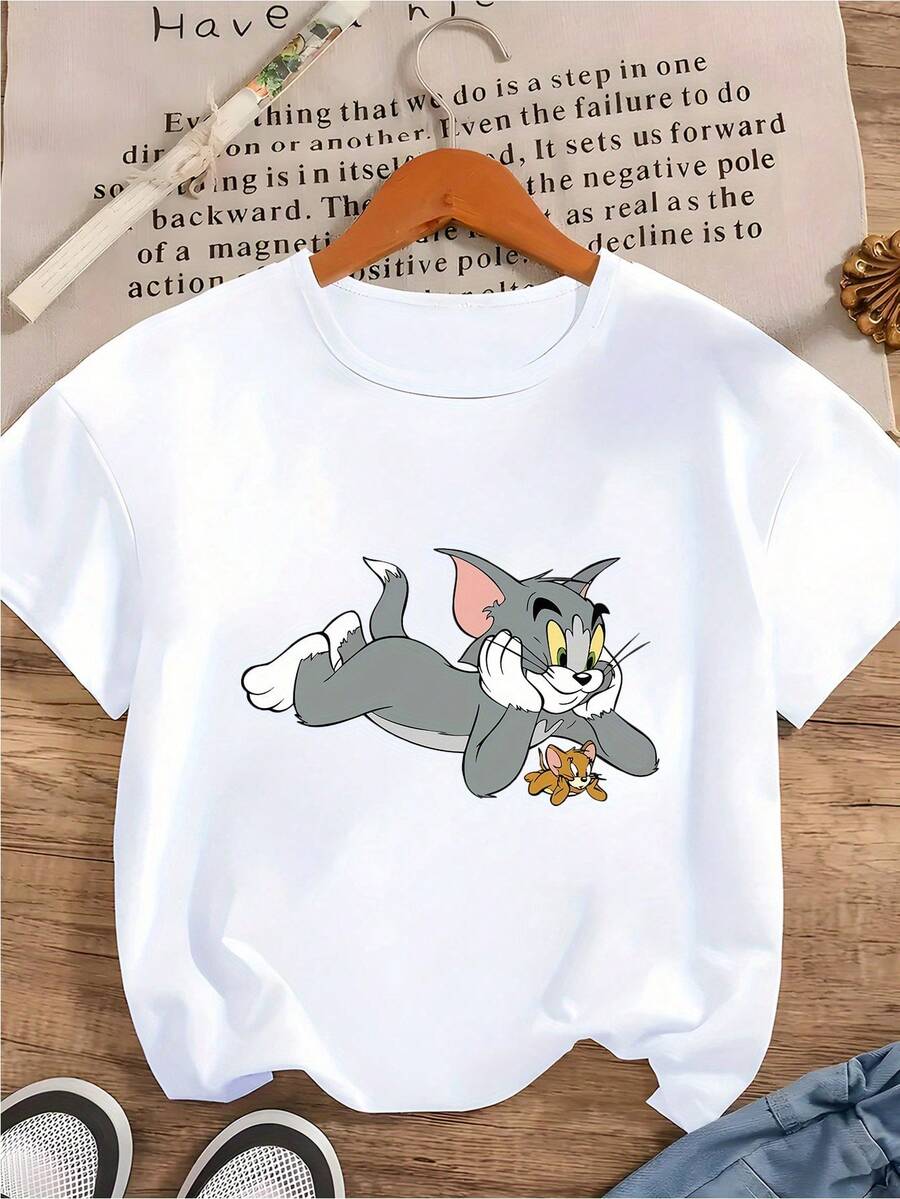 Warner Bros La clásica camiseta con estampado de Tom y Jerry es elegante, versátil, informal y cómoda: ¡un elemento esencial del verano! - Blanco - Ver 1