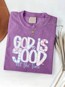 Summer Tops 230g Washed, T-Shirt With God Pattern Print, High-Quality Batik Cotton Vintage Fashion Brand T-Shirt, Men's T-Shirt, Men's Summer Clothing, Summer T-Shirt, Holiday Gift, Perfect Present. Loose And Comfortable Summer Clothes - 紫羅蘭 - 查看 12