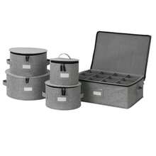 MU:4LIFE Set de 4 Cajas de Almacenamiento de Vajilla de Platos y 1 Caja de Almacenamiento para Vasos Mug Carcasa Rígida y Acolchada con Separador Fieltro 5 Cajas de Almacenamento de Vajillas Gris - Gris - Ver 7