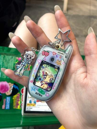 Vintage Y2K Flip Phone Photo Card Holder Keychain: Cute Cartoon Acrylic Pendant Suitable For Backpacks, Korean Idol Photo Frame (Photo Not Included)