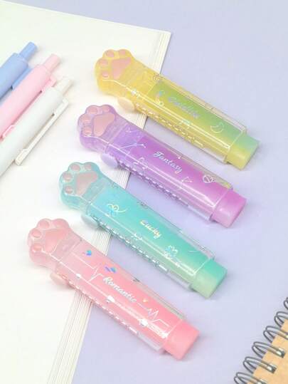 2 adet/4 adet Rastgele Renk/Karışık Kedi Pati Şeklinde Geri Çekilebilir Silgi, Dondurma ve Jöle Renkleri, PVC Silgiler