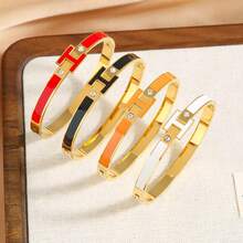 1pc 18K Gold Plated Women's H-Shaped Bracelet, Exquisite Jewelry Bracelet, Best Gift For Women On Easter, Christmas, Mother's Day (No Gift Box) - Letter H - View 3