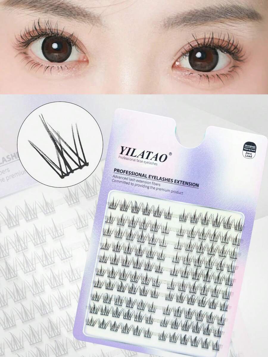 Bộ 120 chiếc lông mi giả hình hoa hướng dương thân đen, kiểu hoạt hình, có thể tái sử dụng, giúp tăng độ dày lông mi, dạng chùm mi giả, lông mi giả riêng lẻ. - D - Xem 1