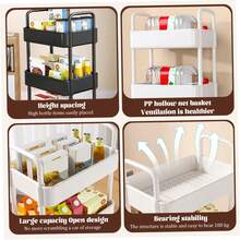 3-Tier Plastic Utility Cart With Wheels, Small Rolling Organizer For Laundry, Bathroom, Kitchen & Dorm - 白色 - 查看 4