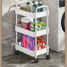 3-Tier Plastic Utility Cart With Wheels, Small Rolling Organizer For Laundry, Bathroom, Kitchen & Dorm - 白色 - 查看 8