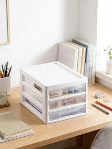 三层透明化妆品收纳盒，家用桌面指甲油首饰收纳柜，多层文件学生用品收纳盒 - 多色 - 查看 1