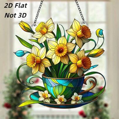 2D Flat - 2D Acrylic Lily Sunlight Catcher (8 X 8 Inches), For Spring Art Decor, Suitable For Garden And Window Decoration, Can Be Used As Home Gift, Wall Decor For Office And Bedroom, Outdoor Decoration, Ideal For Mother's Day, Holidays
