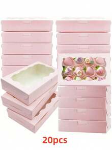 20pcs/10pcs - Cookie Boxes Pastry With Clear Window 7 X 4.3x 1.5 Inch Kraft Bakery Treat Premium Gift Box Container For Dessert, Wedding, Party, Christmas, Birthday(Pink/White) - Multiple Styles - View 8