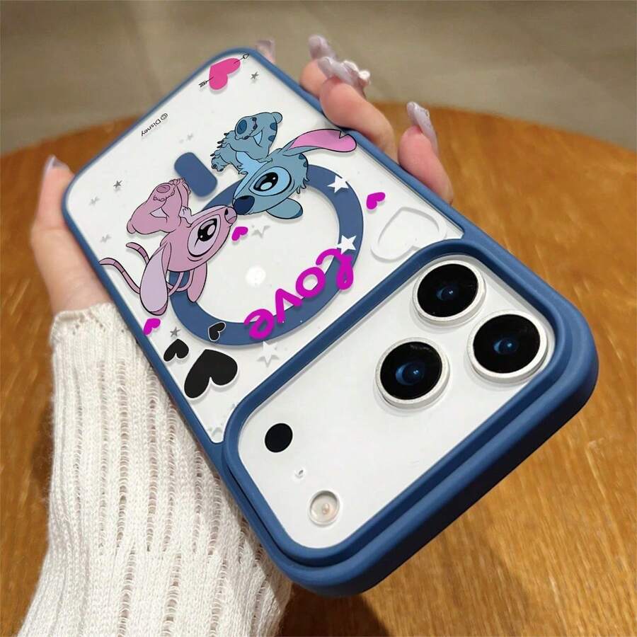 Miniso 迪士尼《星际宝贝》手机壳，“爱”主题设计，史迪奇和天使浪漫互动，透明磁吸防震，适用于 iPhone 17/17 Pro/17 Pro Max/17 Air/16/15/14/13/12/11/X 系列，iPhone 17 Pro Max 手机壳，iPhone 17 Pro 手机壳，iPhone 17 手机壳，圣诞礼物，送给女朋友，送给心仪之人，初秋时尚 - 藍色 - 查看 1