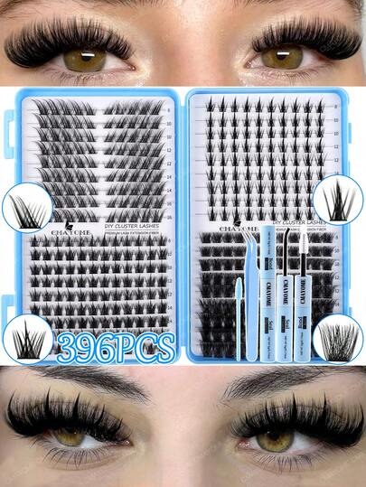 396/552/558/576片装 D型卷曲枫叶形新款猫眼假睫毛，10-16毫米密度秋季枫叶假睫毛，DIY睫毛簇，自然妆效，超浓密，柔软，轻盈，可重复使用，分段式假睫毛